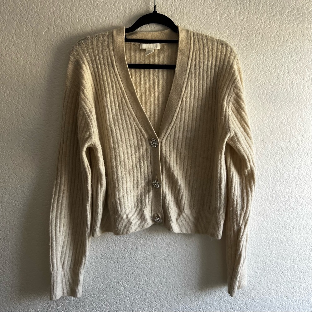 H&M Beige Cardigan w/ Rhinestones